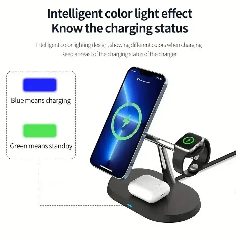 3-in-1 Magnetic Wireless Charging Station for iPhone, Apple Watch, and Airpods.