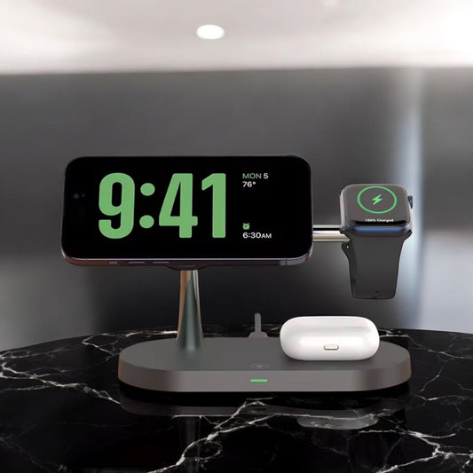 3-in-1 Magnetic Wireless Charging Station for iPhone, Apple Watch, and Airpods.